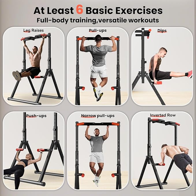 Power Tower Pull Up Dip Station Foldable, Pull Up Bar Station Adjustable, Multi-Function Home Gym, Strength Training Fitness Equipment, Triangular Design, for Home Outdoor