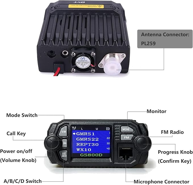 GMRS Mobile Radio Mini Size 20 Watt Long GS800D