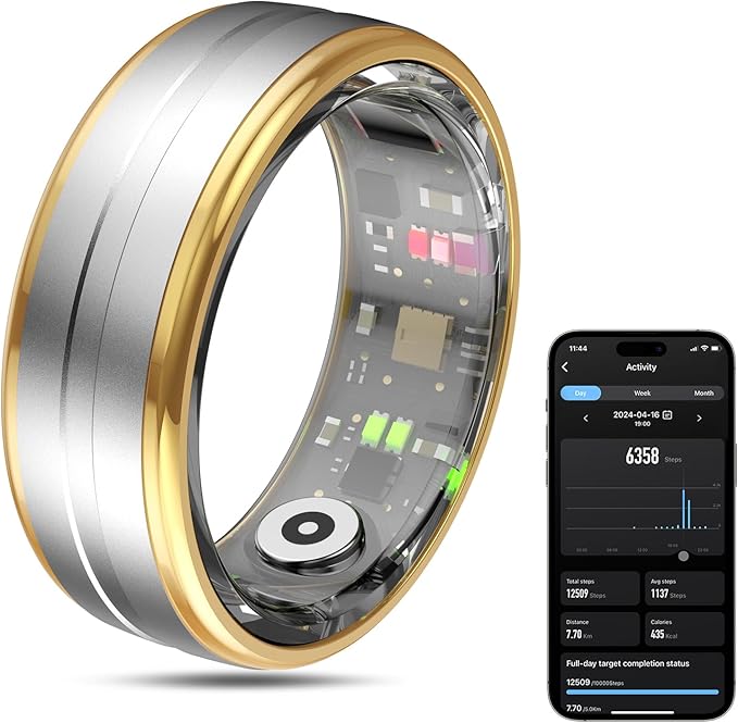 Smart Ring Health Tracker for Men/Women,Fitness Ring Sleep Tracker,Fast Charging for Long-Lasting Use,for Pedometer Exercise,Monitor Sleep, Heart Rate, Stress,Waterproof (Silver, 9)