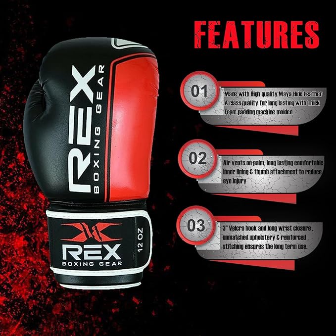 Rex Sports Punching Bag Gloves, Sparring Gloves, Boxing Gloves for Boxers, Boxing Wear Boxing Gloves, Training Gloves Mitts for Sparring, Kickboxing