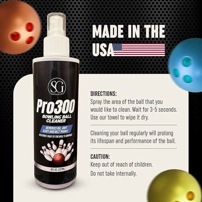 Bowling Ball Cleaner Spray - Oil, Scuff, and Belt Mark Cleaner Restores Tack, Prolongs Lifespan of Ball - EPA Safer Bowling Ball Restoration - Bowling Accessories - 8FL Oz