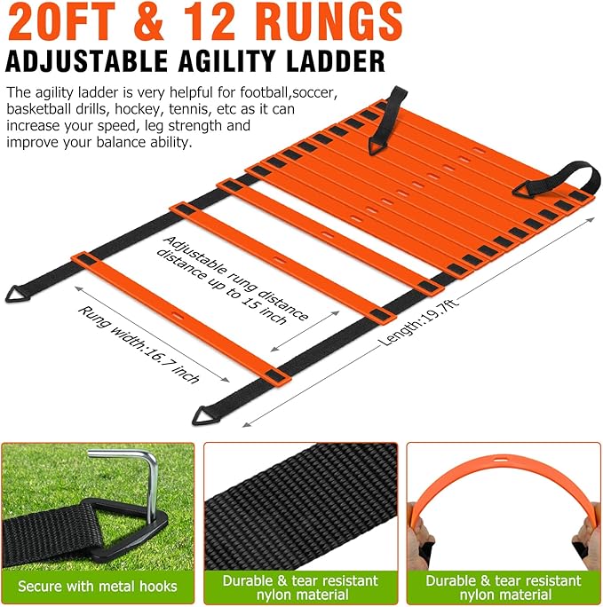 Speed and Agility Training Equipment: 5 Adjustable Agility 20ft Agility
