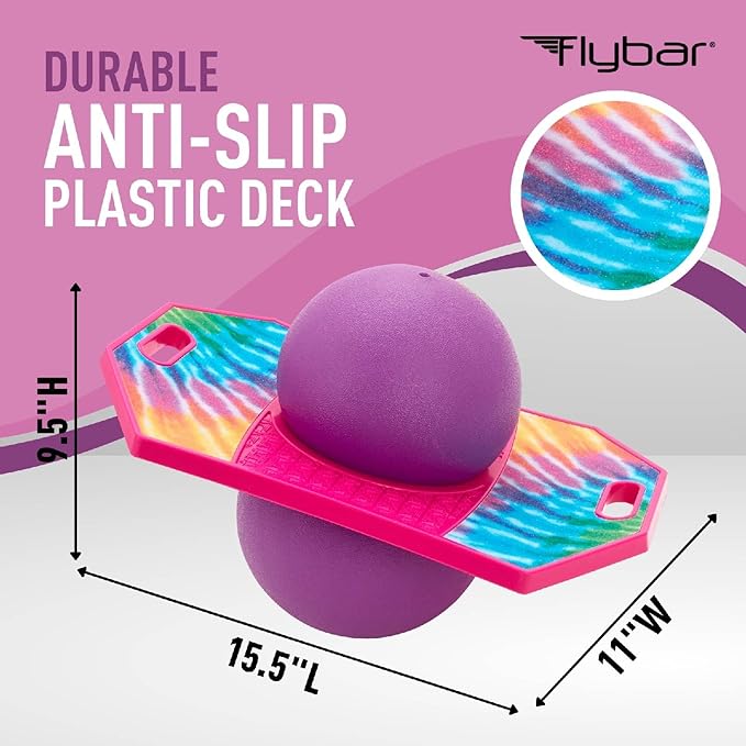 Flybar Pogo Trick Ball for Kids, Bounce Board for Boys and Girls Ages 6+, Up to 160 lbs, Includes Pump, Easy to Carry Handle, Durable Plastic Deck Indoor, Outdoor Toy Pogo Jumper,