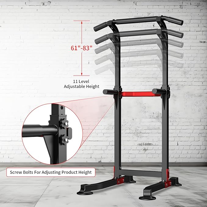 Wesfital Pull Up Bar Dip Bar Power Tower Workout Dip Station Height Adjustable Free Standing Chin Up Bar Home Gym Equipment 330LBS Weight Capacity