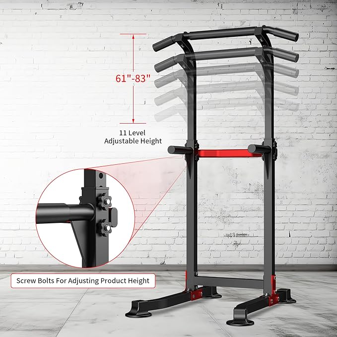 Wesfital Pull Up Bar Dip Bar Power Tower Workout Dip Station Height Adjustable Free Standing Chin Up Bar Home Gym Equipment 330LBS Weight Capacity