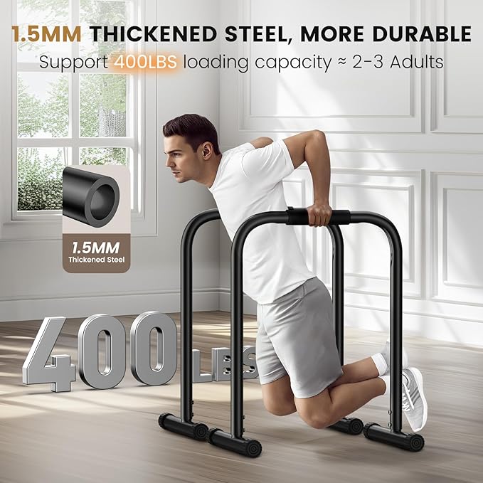 Sportsroyals Dip Bar, Adjustable Dip Stands Station for Home, Functional Heavy Duty Parallette Bars for Upper Body Workout (400/1200LBS Loading Capacity, 2025 New Version)