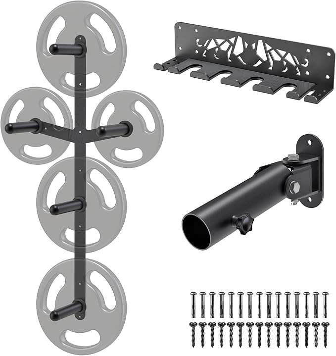 Kipika Gym Organizer Set Wall Mounted Weight Plate Storage Rack Barbell Storage Rack with T-Bar Row Landmine Platform Attachment Durable Steel Construction Easy Installation