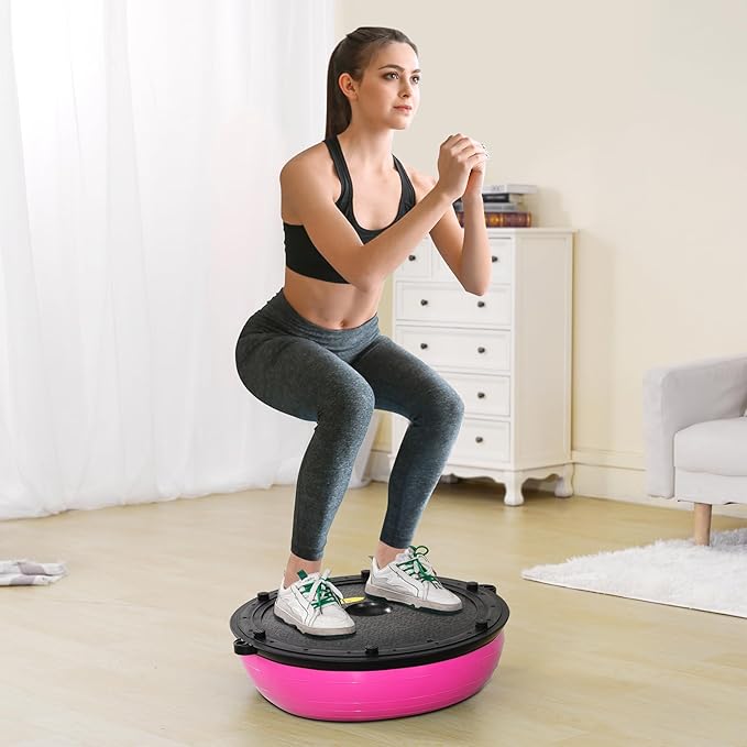 VEVOR Half Exercise Ball Trainer, 23/26 inch Balance Ball Trainer, 1500lbs Capacity Stability Ball, Yoga Ball with Resistance Bands & Foot Pump, Strength Fitness Ball for Home Gym Full Body Workout Black