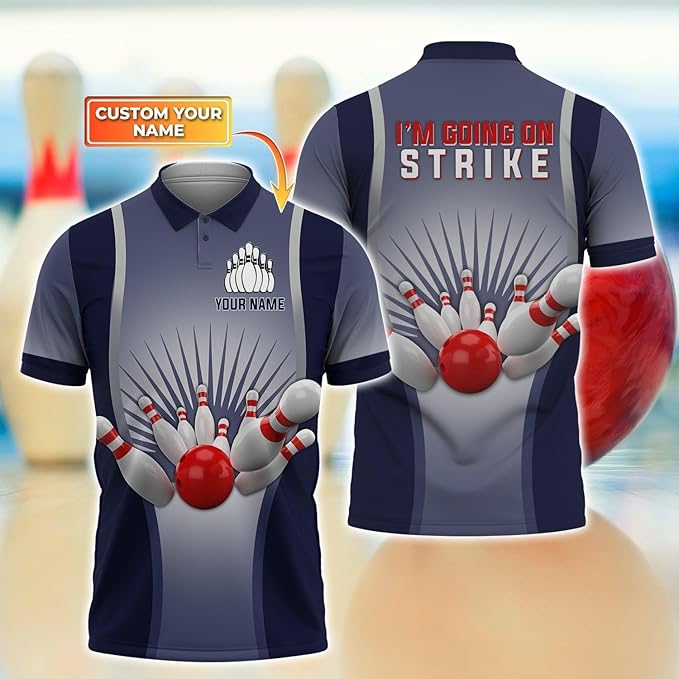 Personalized 3D Bowling Polo Shirts, Custom Name, Team Name Shirt, Bowling Shirts for Men Women, Birthday, Christmas