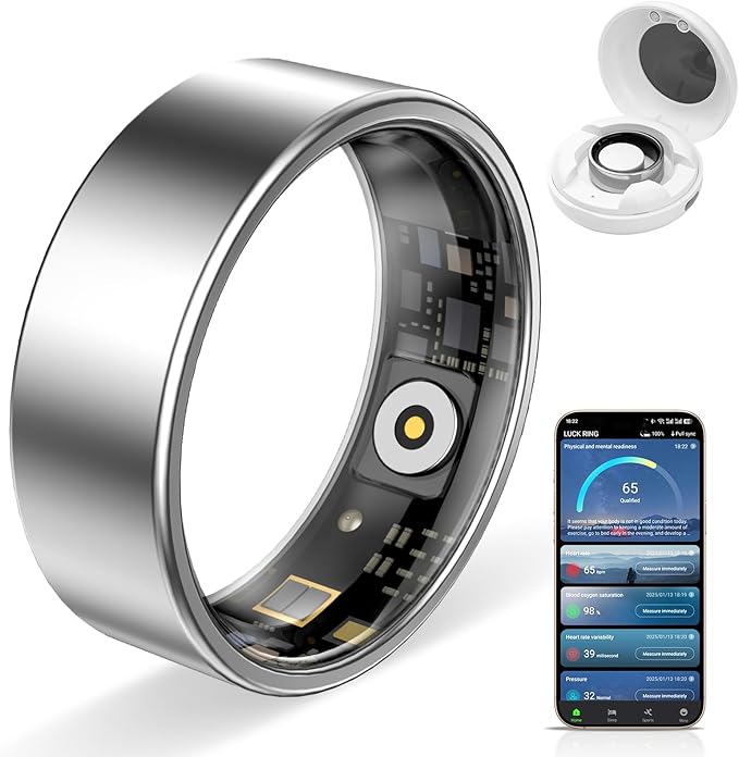 Smart Ring Pro, Fitness Tracker with Heart Rate, Blood Pressure, Stress, Sleep Tracking, Step Tracking, 10ATM Waterproof, Smart Ring for iPhone and Android (Silver 2.0, 7)
