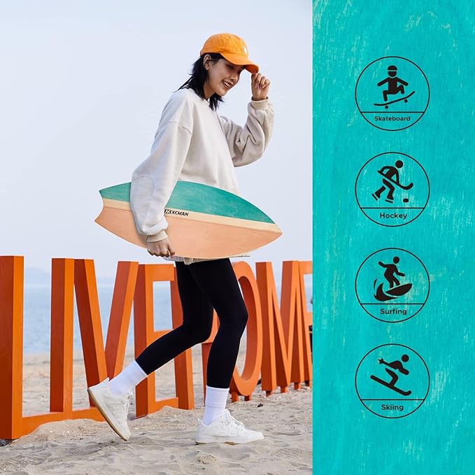 XCMAN Surf Balance Board Trainer with Roller Wooden Exercise Balancing Stability Trainer - Non Slip Surface for Adults Kids|Balance Board for Surfing,Snowboarding,Skateboarding,Hockey,Yoga Training