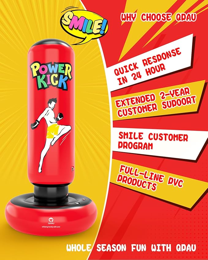 QPAU Kids Punching Bag Toy with Boxing Gloves, 66 Inch Larger Stable Kids Inflatable Boxing Bag Set, Gifts for Boys & Girls Age 6-12, for Practicing Karate, Taekwondo, MMA