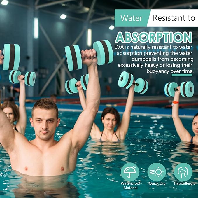 Aquatic Exercise Dumbbells, 2PCS Aqua Fitness Barbells, EVA-Foam Water Rings Dumbbell Set, Pool Weights Dumbbells Set for Water Aerobics Weight Loss, Pool Fitness, Water Exercise