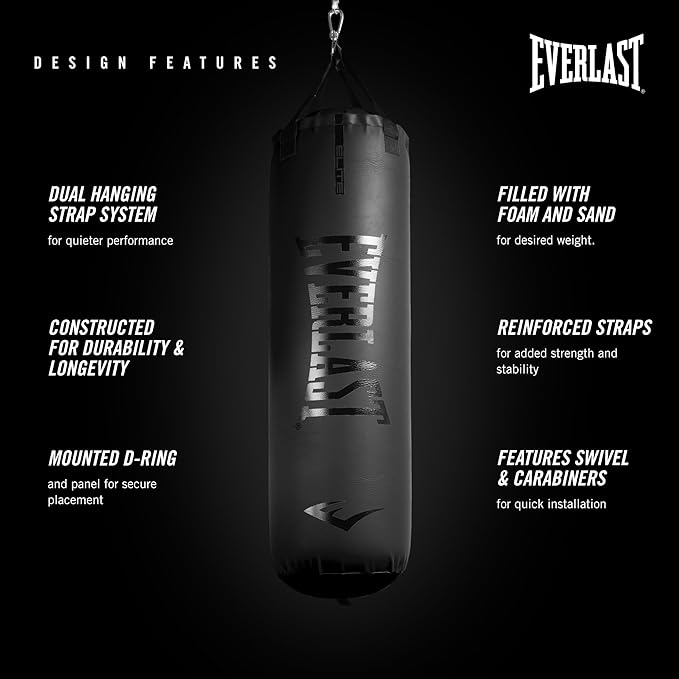 Everlast Elite 2 & Prime Punching Bag – Durable PVC Boxing Bag & Equipment for MMA, Kickboxing, Muay Thai, Home Gym Training