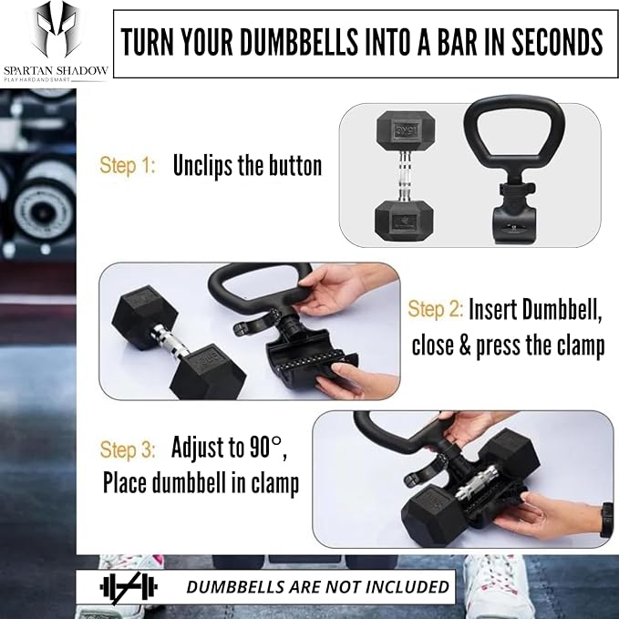 Dumbbell barbell converter bar set. Dumbbell kettlebell converter. Dumbbell converter to barbell. Kettle grip for dumbbells. Maxbarbell adapter connector bar. Attachment for dumbbells