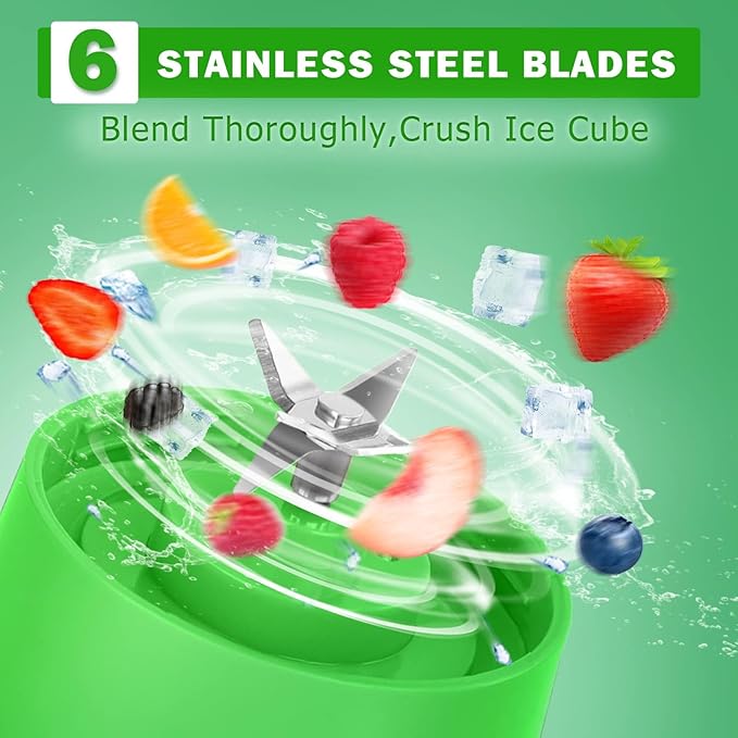 Cordless Portable Personal Size Blender - Make Smoothies and Shakes, Powerful Blending Easy-to-Clean Mini Blender, Great for Kitchen, Home, Party, Travel, Outdoor, Green