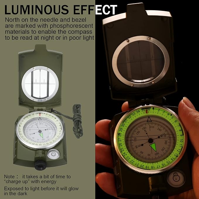 Xuhal Compass Hiking Survival Compass Military Grade Lensatic