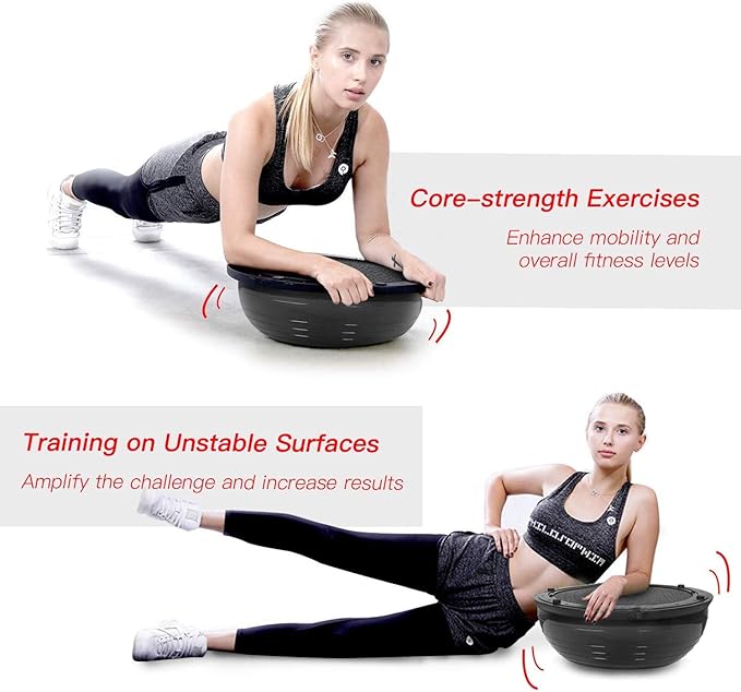 EVERYMILE Balance Ball Trainer with Resistance Bands & Pump Stability, 23.6 inch Yoga Exercise Ball for Home Gym Core Training Anti-Skid Surface
