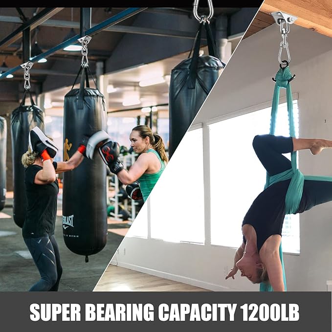 2 Pack Hammock Hanging Kit, Hanging Chair Hardware 360°Rotating Hammock Hooks Heavy Duty, Hammock Chair Hanging Kit & Swing Ceiling Hook Snap for Hammock Chair,Heavy Bag,Seat,Yoga,Gym,1200 lb Capacity