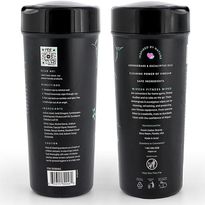 Wipex Fitness Equipment Wipes | Clean Gym Equipment, Yoga Mats, Peloton Bike Cleaner, Exercise Machine Wipes | Lemongrass, Eucalyptus, 75 Ct Canister