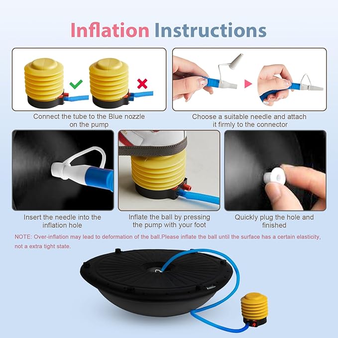 Half Balance Ball Trainer, Inflatable Half Exercise Ball Balance Trainer with Pilates Ball & Resistance Bands, Non-Slip Half Yoga Ball for Home Gym Full Body Workouts