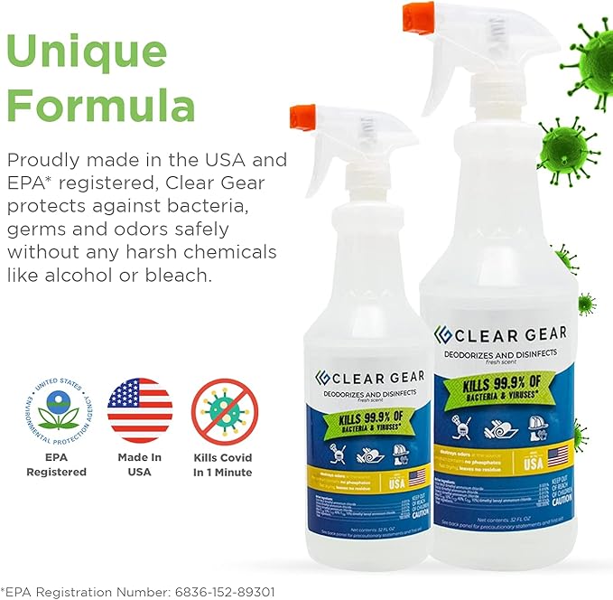 Disinfectant, Cleaner, and Deodorizer For Sports Equipment, Gyms, and Fitness Centers - Mixed Pack - 16 Oz Bottle and 32 Oz Bottle Disinfecting Spray Pack