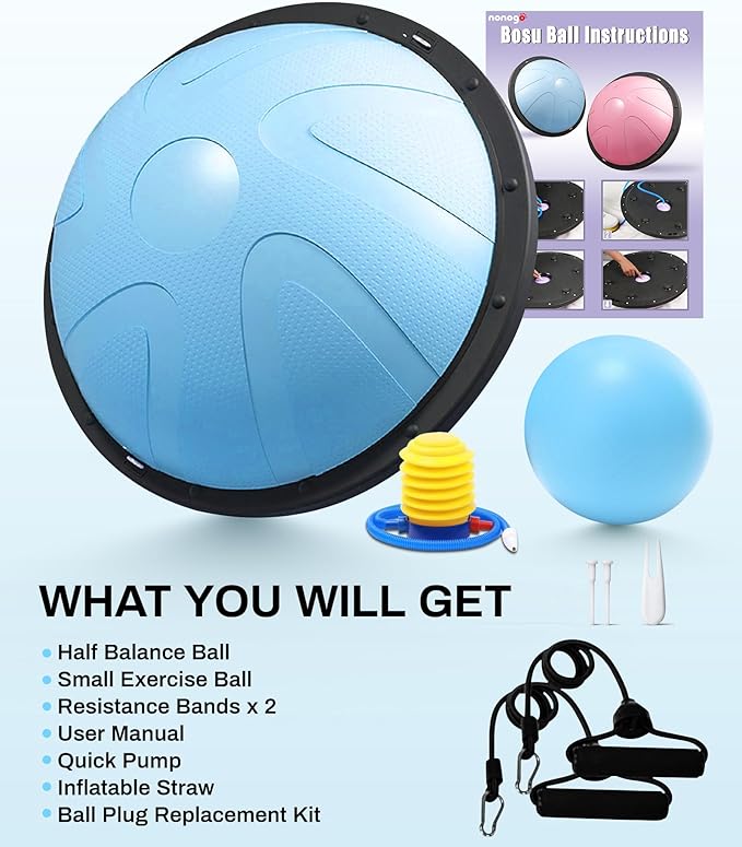nonogo Half Balance Ball Trainer with Resistance Bands & Small Exercise Ball, Stability Ball for Core Strength, Full Body Workout, Yoga, Fitness, Physical Therapy