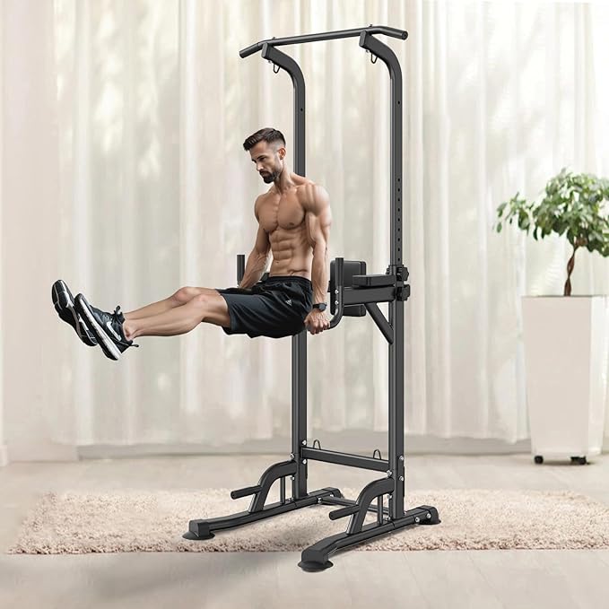 VEVOR Power Tower Dip Station 10-Level Height 7-Level Adjustable 440LBS