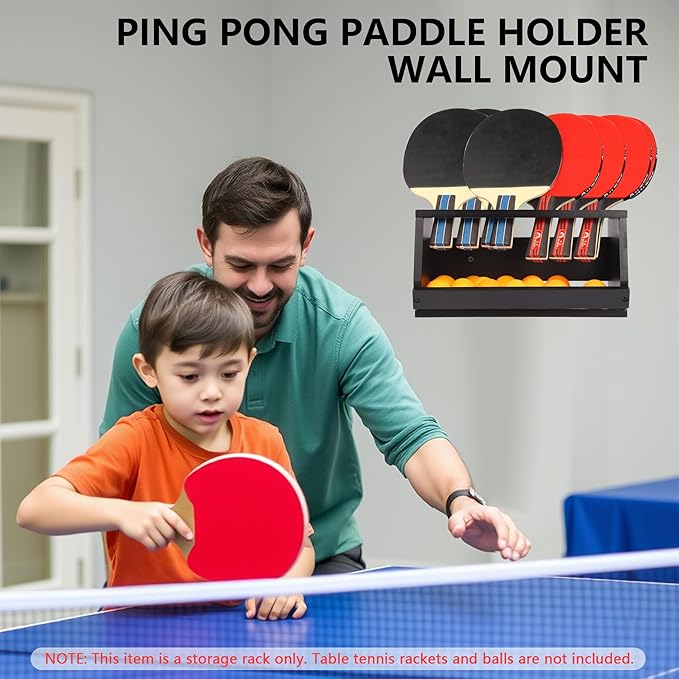 Ping Pong Paddle Holder, Ping Pong Paddle Storage Rack Hold 8 Rackets, 2-in-1 Wall Mount & Countertop Table Tennis Holder for Garage, Game Room, Bar and Men Cave