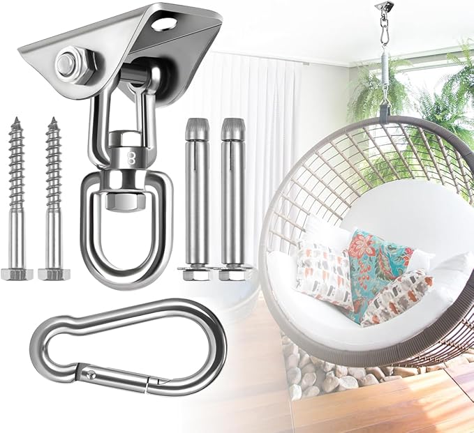 Hammock Hanging Kit,Hanging Chair Hardware 360°Rotating 1200 lb Capacity Hammock Hooks Heavy Duty,Hammock Chair Hanging Kit & Swing Ceiling Hook Snap for Hammock Chair Stand,Seat,Tree,Yoga,Gym(Silver)
