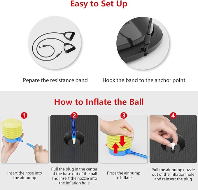 EVERYMILE Balance Ball Trainer with Resistance Bands & Pump Stability, 23.6 inch Yoga Exercise Ball for Home Gym Core Training Anti-Skid Surface