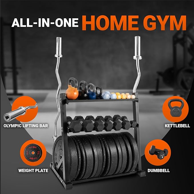 Yes4All 6 Pegs & 4 Barbell Storage Racks Load Up to 1190 LBS - Wall Mounted Weight Plate Tree & Barbell Holder