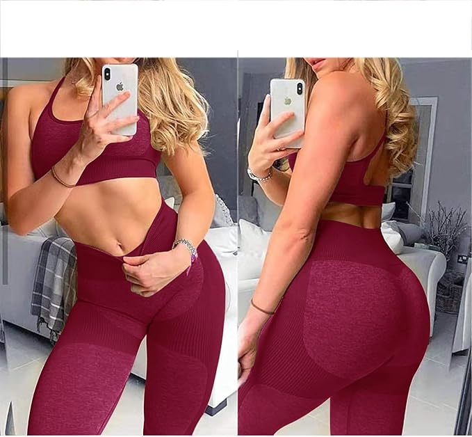 OLCHEE Women’s Workout Sets 2 Piece - Seamless Yoga Leggings and Cross-Strap Sports Bra Gym Outfits Activewear Matching Set
