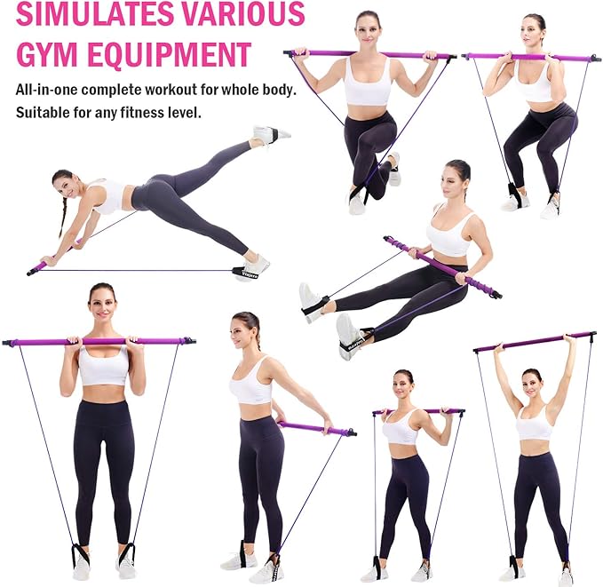 Viajero Pilates Bar Kit for Portable Home Gym 2 Latex 3-Section Sticks