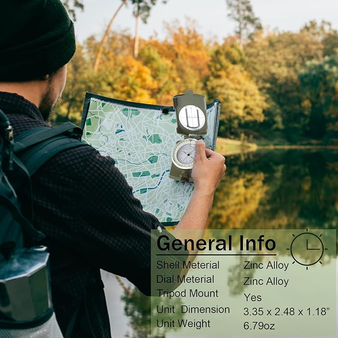 Xuhal Compass Hiking Survival Compass Military Grade Lensatic