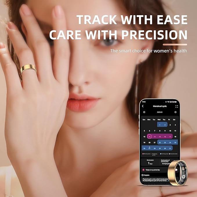Smart Ring Pro, Fitness Tracker with Heart Rate, Blood Pressure, Stress, Sleep Tracking, Step Tracking, 10ATM Waterproof, Smart Ring for iPhone and Android (Silver 2.0, 7)