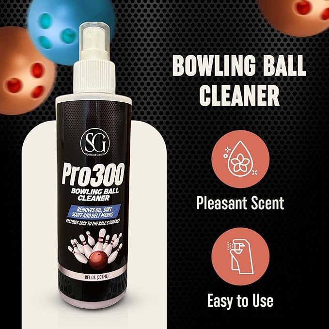 Bowling Ball Cleaner Spray - Oil, Scuff, and Belt Mark Cleaner Restores Tack, Prolongs Lifespan of Ball - EPA Safer Bowling Ball Restoration - Bowling Accessories - 8FL Oz