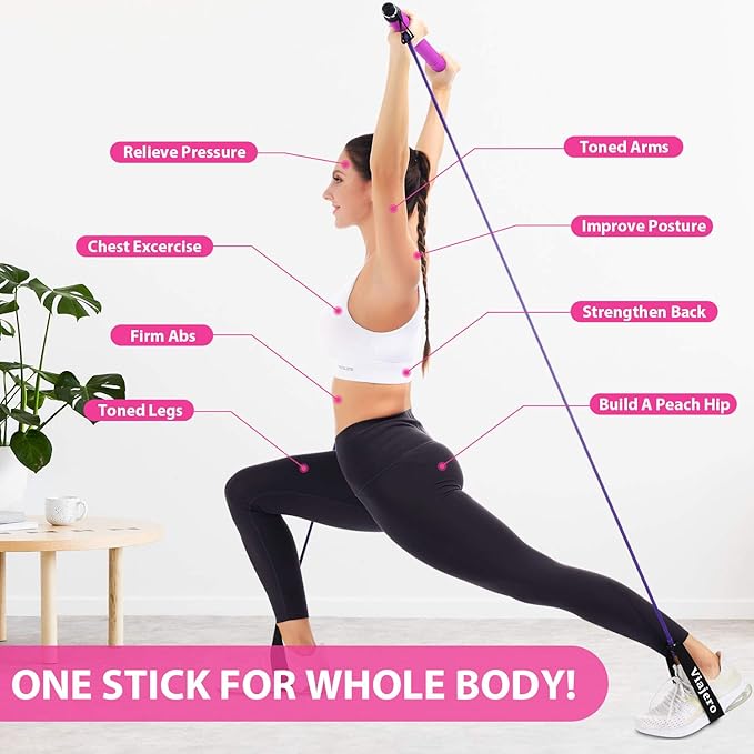 Viajero Pilates Bar Kit for Portable Home Gym 2 Latex 3-Section Sticks