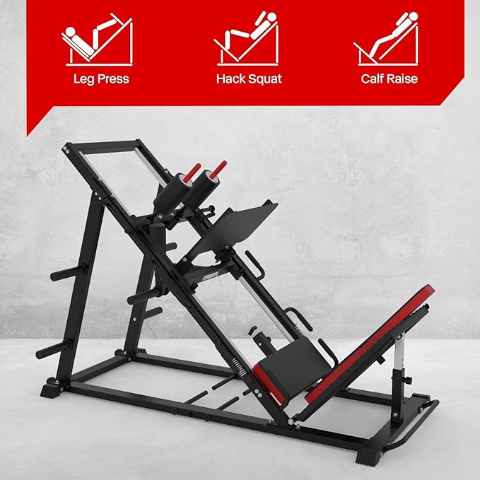 Leg Press Hack Squat Machine Combo, Professional Adjustable Leg Exercise Machine with Linear Bearing, Hack Squat Leg Press Machine with Weight Storage Posts for Full Lower Body Workout, 1500LBS