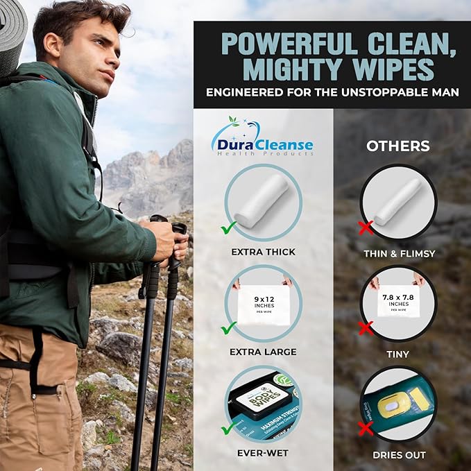 Body Wipes for Men (2pk) - 100 XL No Rinse Shower Sheets + 8 Travel Bath Wipes - 9"x12" After Gym Adult Washcloths - Mens Deodorant & Face Towels For Camping Essentials, Survival Gear and Supplies