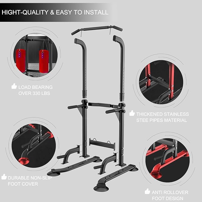 Pull-up Bar and Dip Station Power Tower Adjustable 5.9 Feet