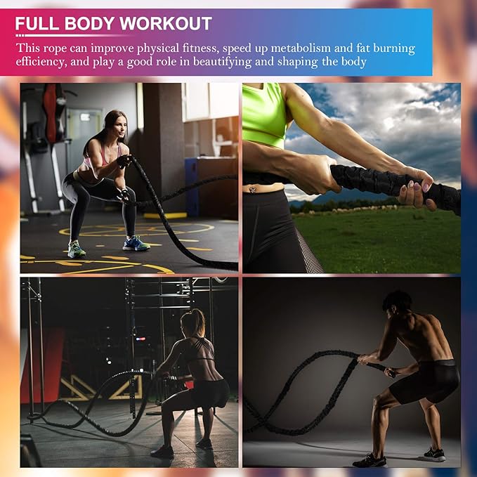 Battle Rope Workout Equipment 30FT Exercise Heavy Weighted