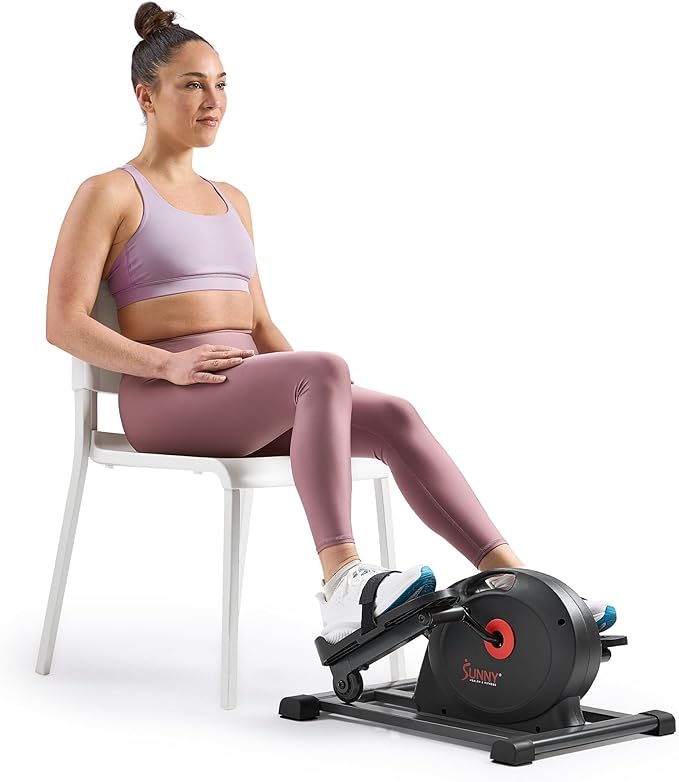 Sunny Health & Fitness Smart Mini Pedal Exerciser, Under Desk Bike/Elliptical for Home Workout & Cycle Cardio Training, Free SunnyFit App Link, Optional in Color, Mat/Workout Bands or Steel Stabilizer