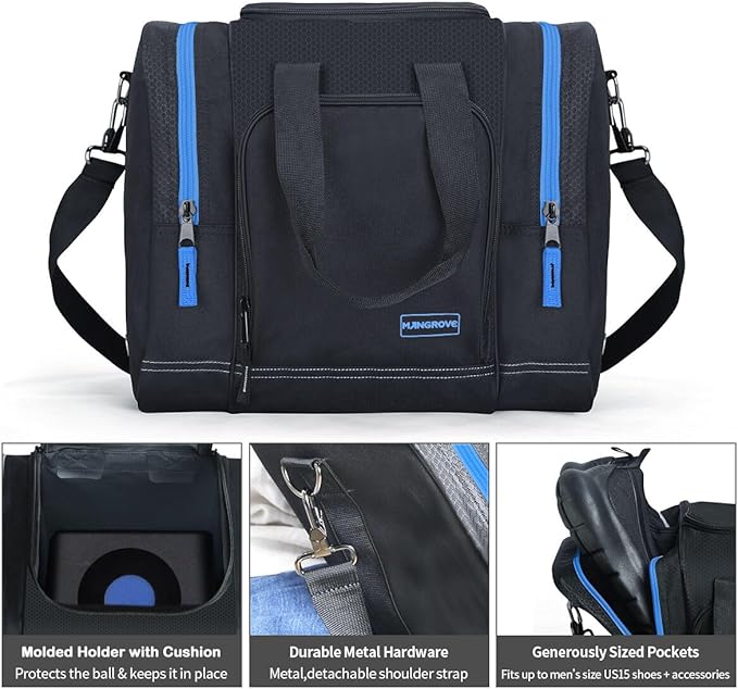 Mangrove Bowling Ball Bag for Single Ball, 2020 Bowling Ball Tote Bowling Bag with Padded Ball Holder - Fits Bowling Shoes Up to Mens Size 14 and Accessories (Black)