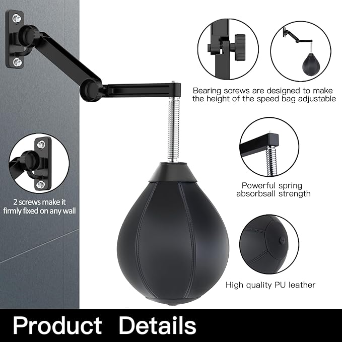 Speed Bag for Boxing,Punching Bag Wall Mount Height Adjustable Boxing Reflex Ball Speed Bag for Men&Women Kids Adults