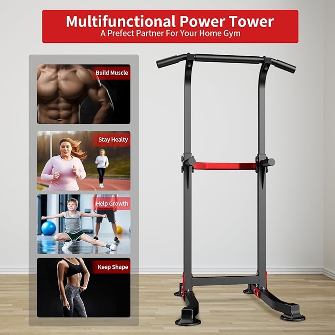 Wesfital Pull Up Bar Dip Bar Power Tower Workout Dip Station Height Adjustable Free Standing Chin Up Bar Home Gym Equipment 330LBS Weight Capacity