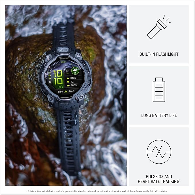 Garmin Instinct 3 Advanced GPS Adventure Watch, Neo Tropic with Twilight Band | 50mm AMOLED Display | Wrist Based Heart Rate Monitor, Up to 24 Days of Battery Life with Signature Stand Power Bundle