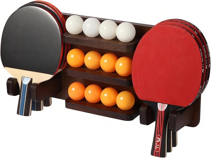 Ping Pong Paddle Holder, Ping Pong Paddle Storage Rack Wall Mounted Holds 8 Paddles and 12 Balls, Table Tennis Racket Display Organizer for Game Room,Home