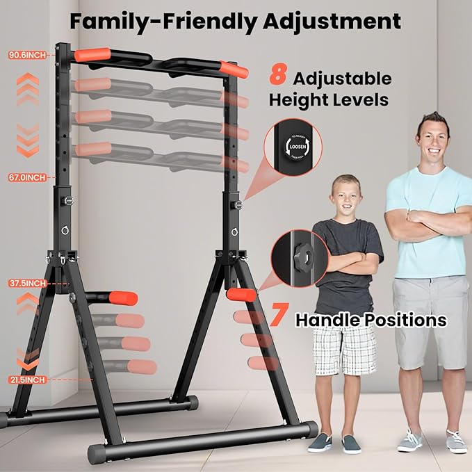 Power Tower Pull Up Dip Station Foldable, Pull Up Bar Station Adjustable, Multi-Function Home Gym, Strength Training Fitness Equipment, Triangular Design, for Home Outdoor