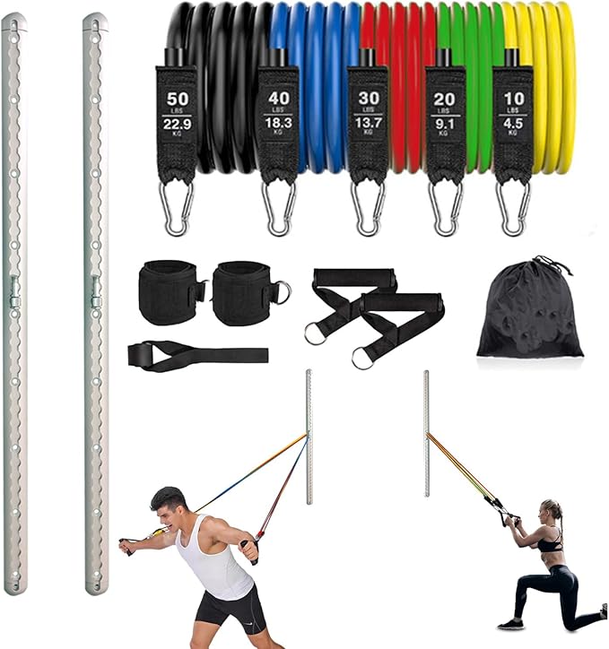 Adjustable Resistance Band Wall Anchor - Space Saver 2 Rails, 2 Cars 10-150LBS Exercise
